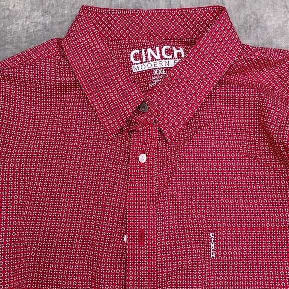 Cinch Shirt Men 2XLarge Red White Diamond Geometric Modern Fit‎ Cotton Western - Picture 2 of 10